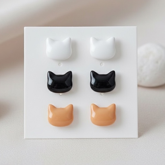 NASHY Jewelry - Cat Silhouette Stud Set — Handmade Resin Earrings — Hypoallergenic